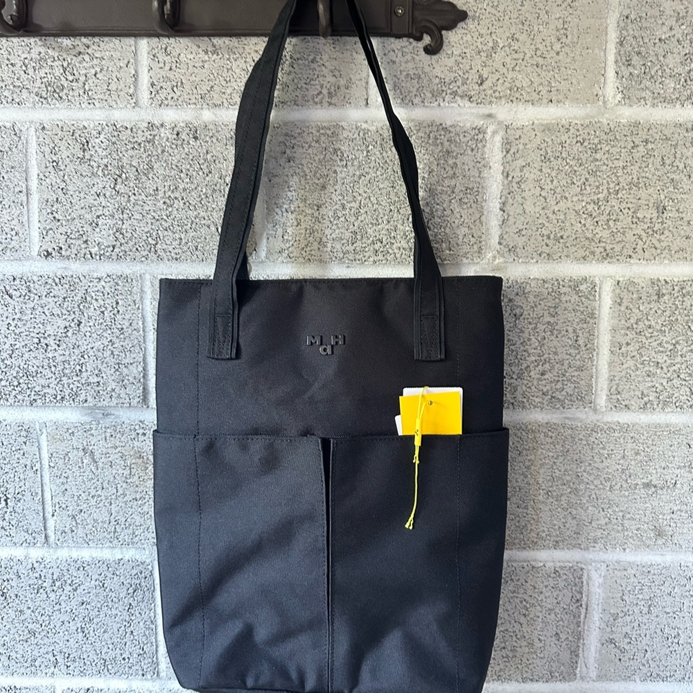 MHA Black unisex Tote Bag with Front Pockets with zipper closure inside pockets